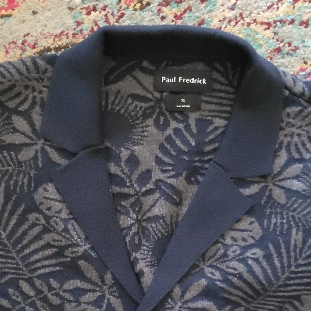Paul Fredrick Navy and Charcoal Floral Jacquard Cardigan - Picture 4 of 6